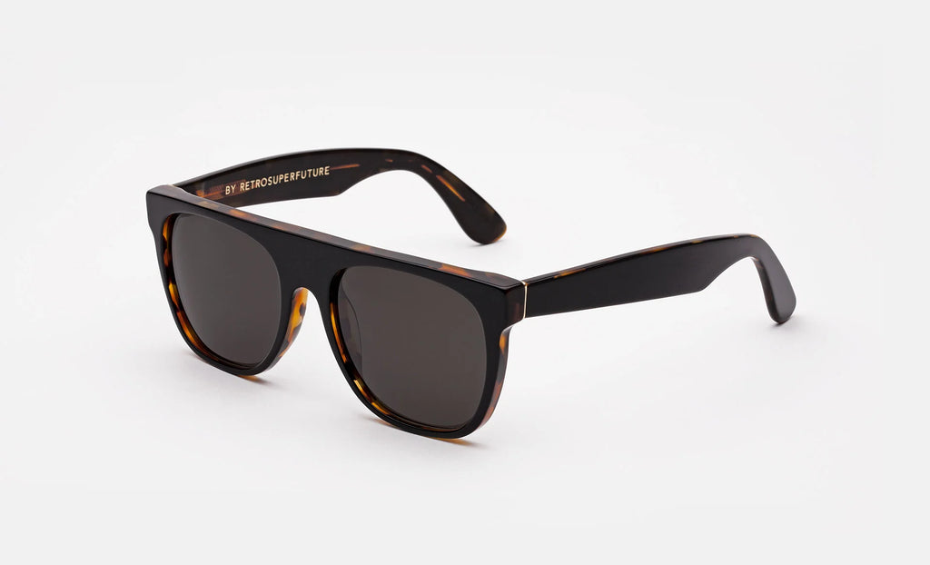 RetroSuperFuture Sunglasses Flat Top Havana Black Top SMALL